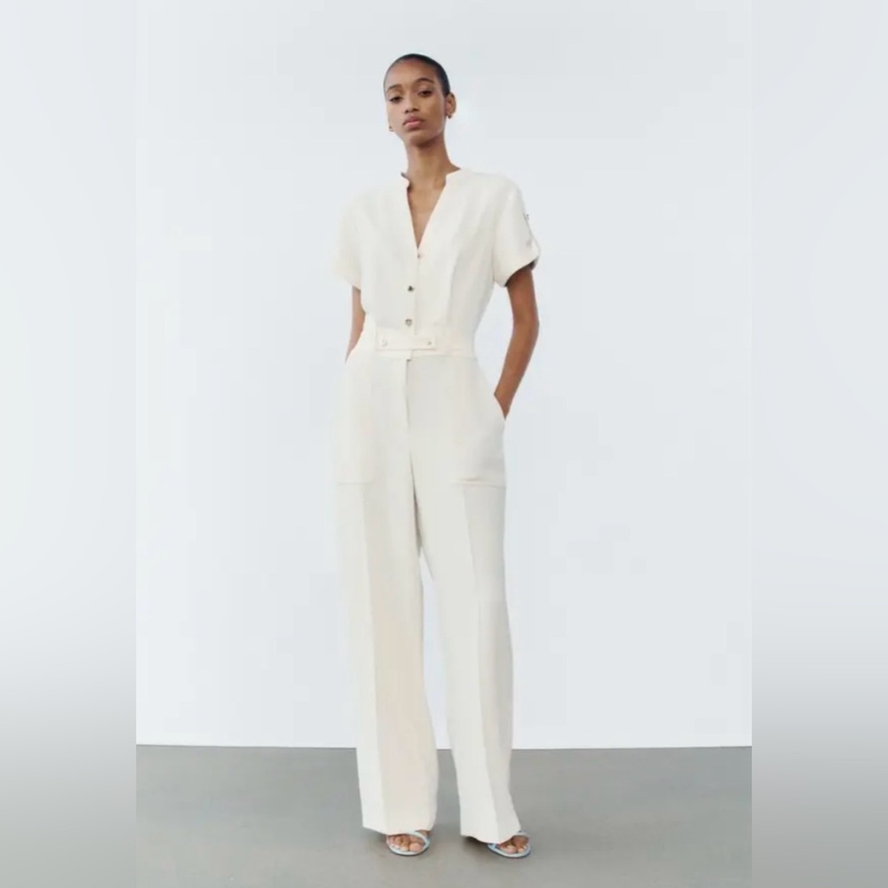 NWOT - Zara crepe jumpsuit with gold buttons
